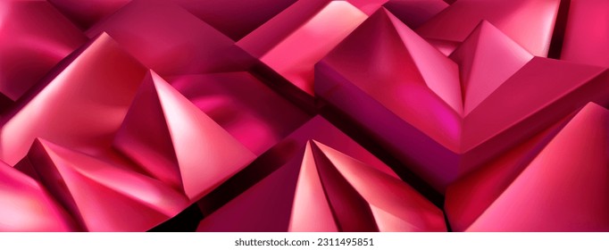 Abstract background of a pile of 3d pyramids and other shapes with sharp corners and smoothed edges, in shades of red colors