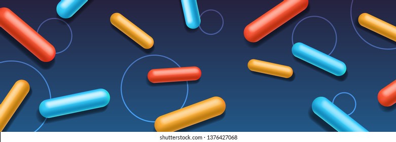 Abstract Background Pills, Capsules. Blue, Orange, Red, Yellow.  Dynamic Creative Beautiful Template Advertising Poster, Business Card, Placard, Cover, Brochure, Web Design Banner. 