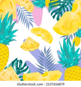 Abstract background with Pineapple.Summer background, tropical, Fresh concept  design.banner design