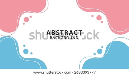 Abstract background with pink and blue fluid shapes and dots on a white backdrop.