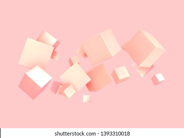 Abstract Background pink color with 3d cubes. Geometric object block, Pattern square.