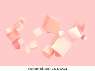 Abstract Background pink color with 3d cubes. Geometric object block, Pattern square.