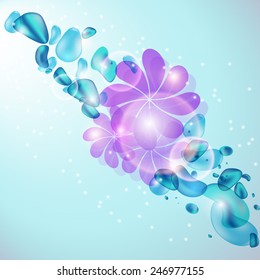 Abstract background with pink flowers and blue stones