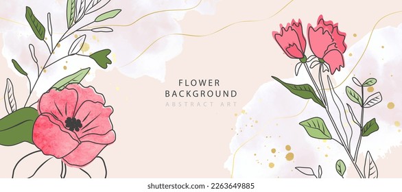 Abstract background with pink flowers and watercolor.Can be use banner, promotional materials,voucher, wallpaper,flyers, invitation, brochure, coupon discount.