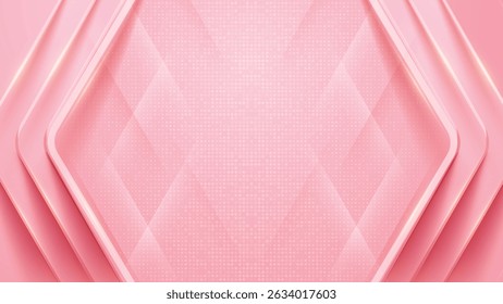 Abstract background with pink and gold geometric shapes. Soft, pastel pink color scheme with subtle texture and glowing gold lines.  Modern, elegant design with layered shapes creating depth. 