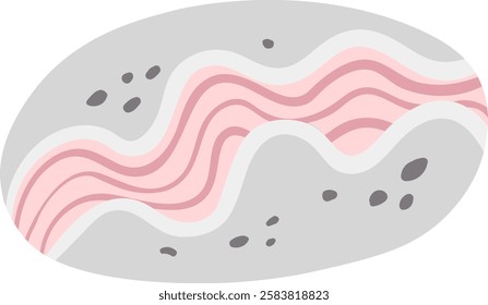 Abstract background with pink and gray wavy lines forming an oval shape with small dark gray dots, ideal for websites, social media, posters, and other marketing materials