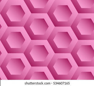 Abstract background pink hexagons honeycomb. Vector, seamless repeating pattern, mosaic