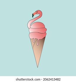 Abstract  background pink ice cream and pink flamingo Summer design modern style minimal poster,  Vector illustration