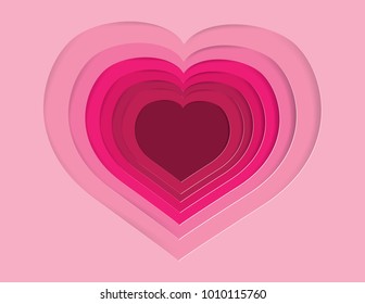 abstract background with pink paper heart color,paper art Vector and illustration.
