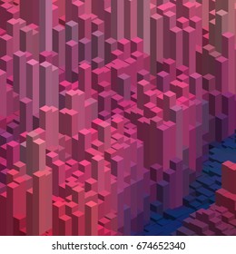 Abstract background with pink, purple 3d cubes. Vector cube box for business concepts.