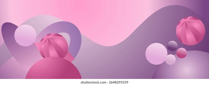 Abstract background with pink and purple balls and waves. Vector illustration.