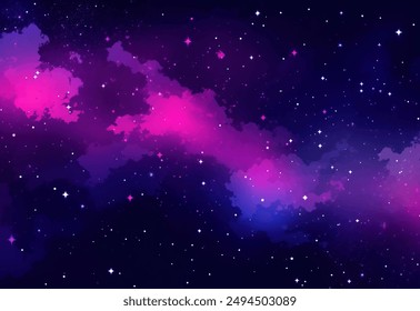 Fondo Abstractas con un color degradado rosa y púrpura, estrellas, galaxia, espacio y cielo nocturno, fondo púrpura oscuro y rojo, textura degradada, estrellas en el aire, Ilustración vectorial