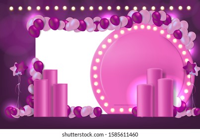 abstract background of pink romantic backdrop balloons and stand, wedding party concept