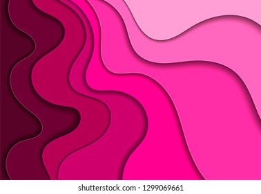 Abstract background with pink shapes, in the form of waves cut out of paper. 3D abstract paper art style, design layout for business presentations, brochure covers, flyers, posters, prints, postcards.