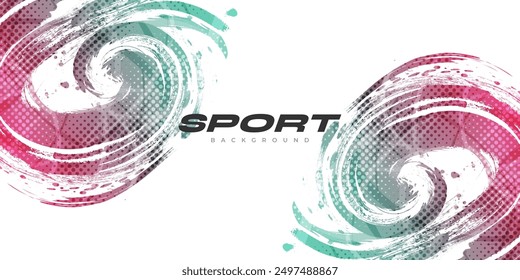 Abstract Background with Pink and Tosca Gradient Brush Texture and Halftone Effect. Grunge Sport Background, for Event Banner or Poster Design