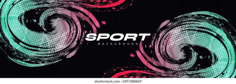 Abstract Background with Pink and Tosca Gradient Brush Texture and Halftone Effect. Grunge Sport Background, for Event Banner or Poster Design