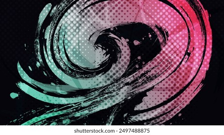 Abstract Background with Pink and Tosca Gradient Brush Texture and Halftone Effect. Grunge Sport Background, for Event Banner or Poster Design