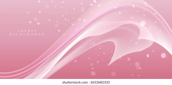 Fundo abstrato em tons de rosa e branco transmite doçura, esperança e romance. Linhas suaves e camadas criam uma sensação de movimento e leveza.