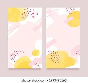 Abstract background pink with yellow. Template social media banner template. Editable mockup for stories, post, blog, sale. Modern color shapes stylish set picture for poster, banner, site, mobile app