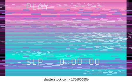 Abstract background with pixel noise artifacts. Glitched old-school screen with digital datamoshing VHS effect, an old analog video recording on tape cassette.