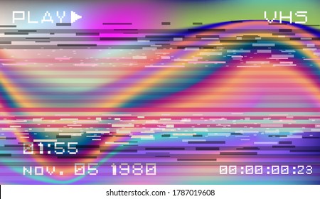 Abstract background with pixel noise artifacts. Glitched old-school screen with digital datamoshing VHS effect, an old analog video recording on tape cassette.