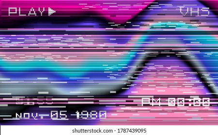 Abstract background with pixel noise artifacts. Glitched old-school screen with digital datamoshing VHS effect, an old analog video recording on tape cassette.