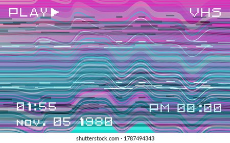 Abstract background with pixel noise artifacts. Glitched old-school screen with digital datamoshing VHS effect, an old analog video recording on tape cassette.