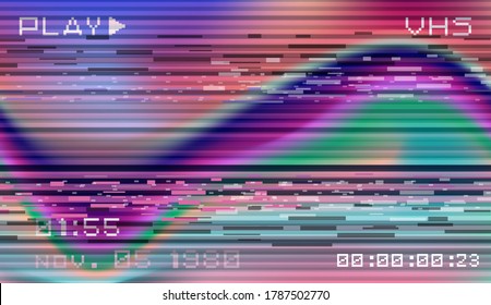 Abstract background with pixel noise artifacts. Glitched old-school screen with digital datamoshing VHS effect, an old analog video recording on tape cassette.