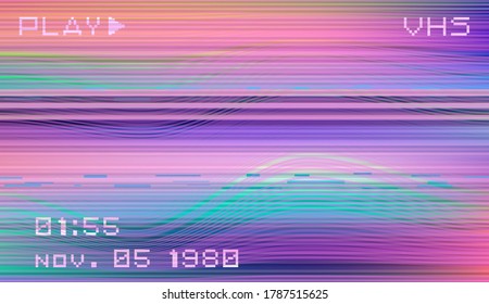 Abstract background with pixel noise artifacts. Glitched old-school screen with digital datamoshing VHS effect, an old analog video recording on tape cassette.
