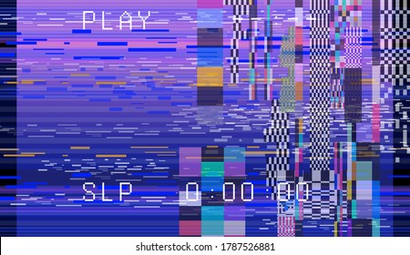 Abstract background with pixel noise artifacts. Glitched old-school screen with digital datamoshing VHS effect, an old analog video recording on tape cassette.