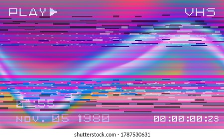 Abstract background with pixel noise artifacts. Glitched old-school screen with digital datamoshing VHS effect, an old analog video recording on tape cassette.