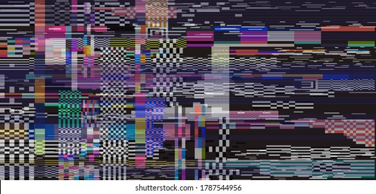 Abstract background with pixel noise artifacts. Glitched old-school screen with digital datamoshing VHS effect, an old analog video recording on tape cassette.