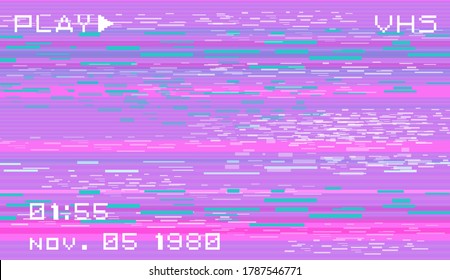 Abstract background with pixel noise artifacts. Glitched old-school screen with digital datamoshing VHS effect, an old analog video recording on tape cassette.