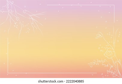 Abstract background with place for text. Horizontal banner with a pattern of flowers and branches. Suitable for invitations and more.