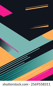 Abstract background with place for text. Trendy geometrical poster. Dark background and bright figures. Retro style. 