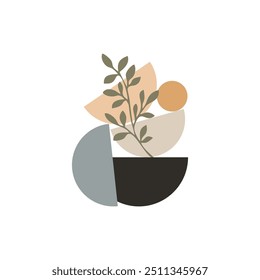 Abstract background with plant elements and half round shapes.