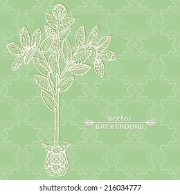 Abstract background with plant in graphic style, vintage lace pattern, antique greeting card, invitation with beautiful flower, luxury postcard, ornate page cover, vector illustration