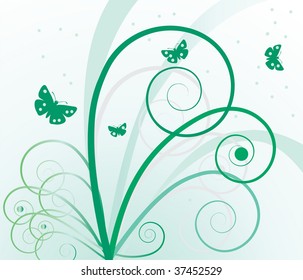 Abstract background with plants and butterflies. Vector illustration