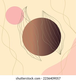 Abstract background with plants and hand drawn shapes. Hand drawn botanical elements. Vector art