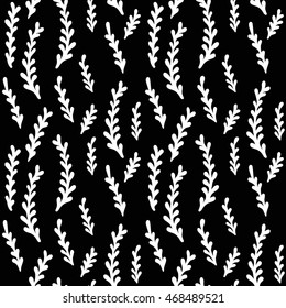Abstract background with plants. Vector pattern. Black and white