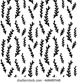 Abstract background with plants. Vector pattern. Black and white
