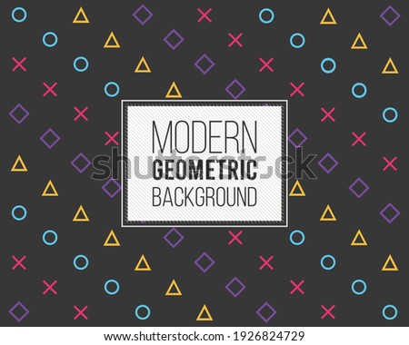 Abstract background playstation symbol of  game joystick cross, triangle, square, circle design game console with frame. Template background geometric symbols play station icons. Vector illustration.