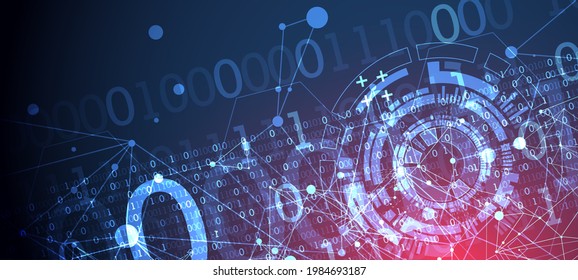 Abstract background with plexus effect. Scientific and technological concept with the use of technical elements formed in the shape of a circle.