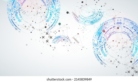 Abstract background with plexus effect. Scientific and technological concept with the use of technical elements formed in the shape of a circle.