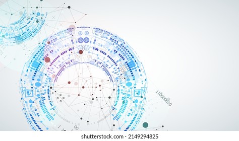 Abstract background with plexus effect. Scientific and technological concept with the use of technical elements formed in the shape of a circle.