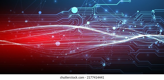 Abstract background with plexus effect. Scientific and technological concept with the use of technical elements.