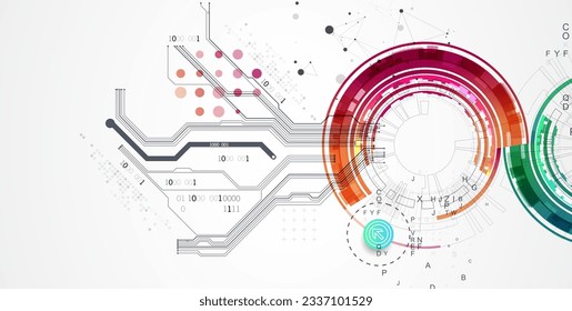 Abstract background with plexus effect. Scientific and technological concept with the use of technical elements formed in the shape of a circle.