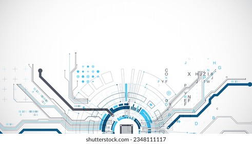 Abstract background with plexus effect. Scientific and technological concept with the use of technical elements formed in the shape of a circle. Vector