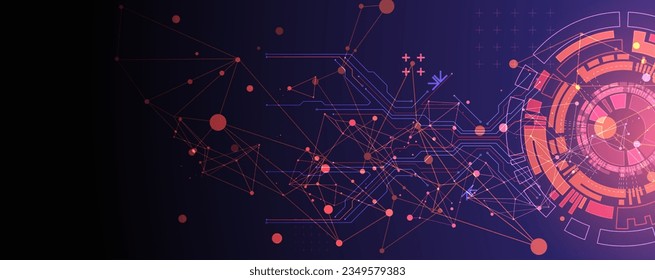 Abstract background with plexus effect. Scientific and technological concept with the use of technical elements formed in the shape of a circle. 
Vector illustration.