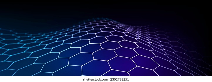 Abstract background of points and lines. Hexagon cyber structure. Big data stream. 3d vector illustration